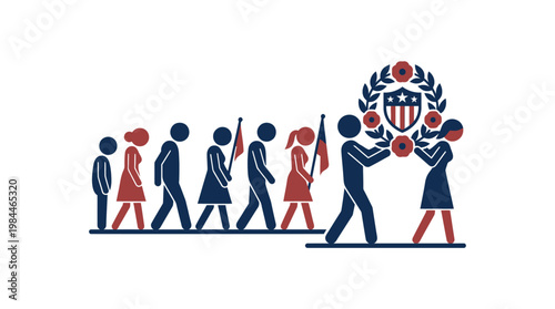 Symbolic Procession Carrying US Emblem