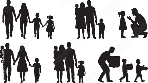 Silhouettes of diverse people walking in various poses and styles