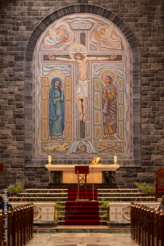 Fotografie Religious altar with sacred artwork inside Irish church interior