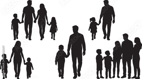 Diverse group of people in black silhouettes representing various life stages and activities diversity