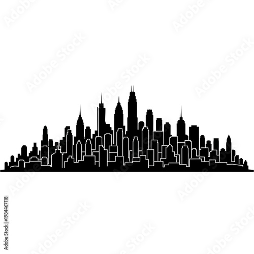 Detailed Silhouette of a City Skyline with Skyscrapers.