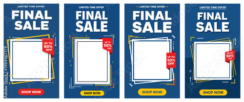 A promotional display of four final sale signs with colorful borders and text.