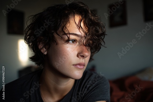 Wallpaper Mural Young adult at home in natural light authentic lifestyle portrait Torontodigital.ca