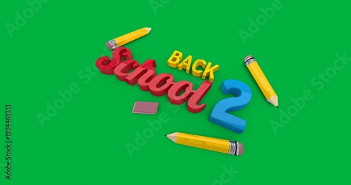 Colorful back to school text banner with pencil and eraser icons against black background