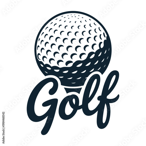 Classic black and white golf ball logo with stylized text