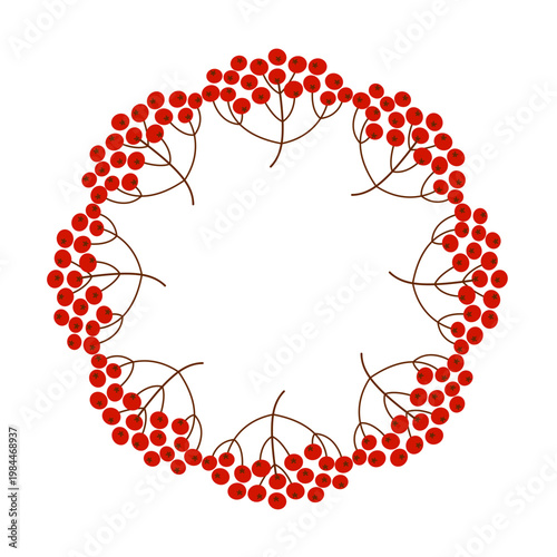 Autumn frame made of twigs and rowan berries. Concept of autumn, nature, harvest. Vector.