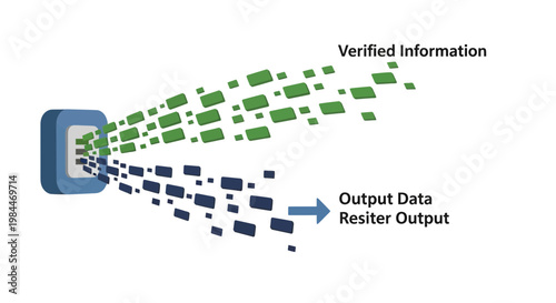 Technology data flow, verified information, output concept, blue and green blocks, Press freedom day, 