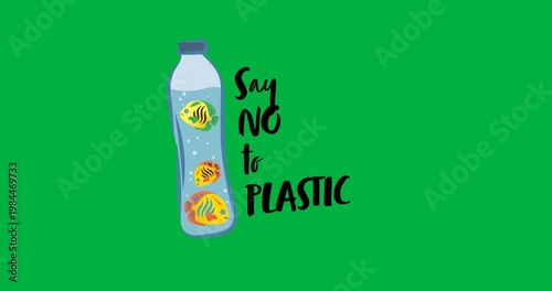 Digital animation of multiple fishes in a water bottle against black background