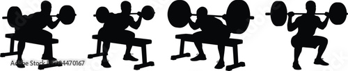 Weightlifting progression silhouette series demonstrating squat technique and form