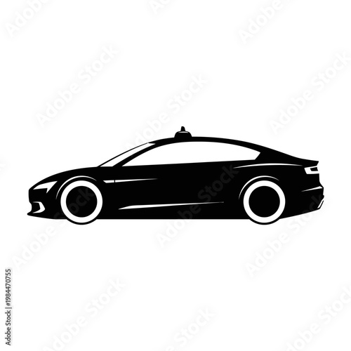 Sleek Black Autonomous Vehicle Silhouette on White Background.