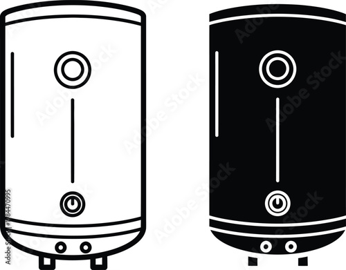 Two water heaters black and white line art illustration


