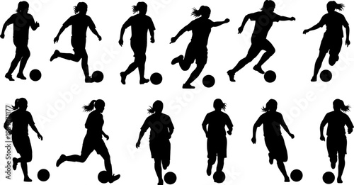 Female soccer player silhouette football action sport woman jumping