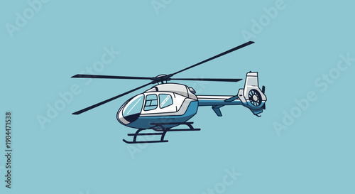 Modern Helicopter Flying in Clear Blue Sky - Aircraft Illustration