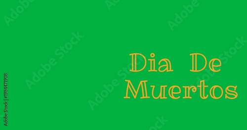 Digital animation of yellow dia de los muertos text banner against black background