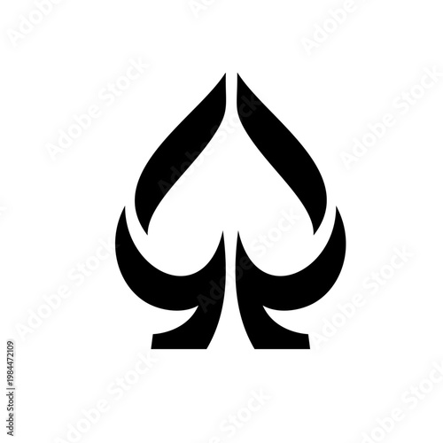 Black and White Stylized Spade Symbol Vector Icon for Playing Card Suits and Graphic Design
