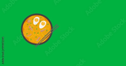 Digitally generated image of chinese noodles dish icon against black background