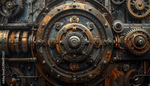 Intricate Steampunk Machinery with Gears and Rivets.