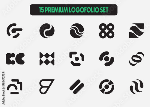 Premium Black Abstract Logo Icon Set – Modern Geometric Vector Symbols Collection

