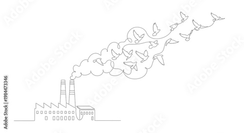 Factory emitting smoke and pollution.