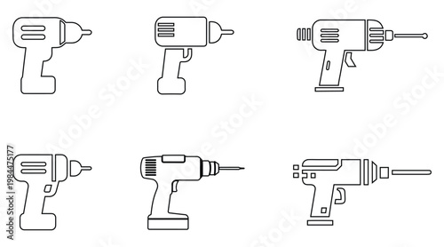 Electric drill machine line icon, hand drill machine construction maintenance engineering tool outline icon illustration