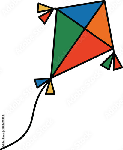 Schilderij op canvas Kite flat design isolated cartoon showing colorful flying toy with minimal style