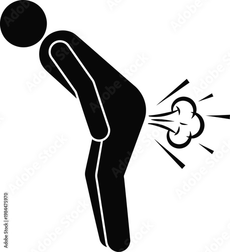 Farting pictogram silhouette on white background