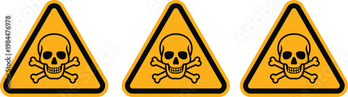 Poison warning sign set showing lethal danger symbols with skull and crossbones for chemical safety identification