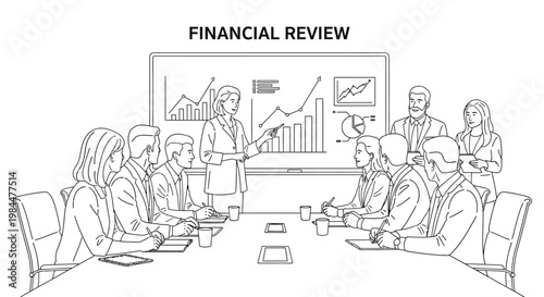 Business Meeting: Financial Review Presentation with Charts and Graphs