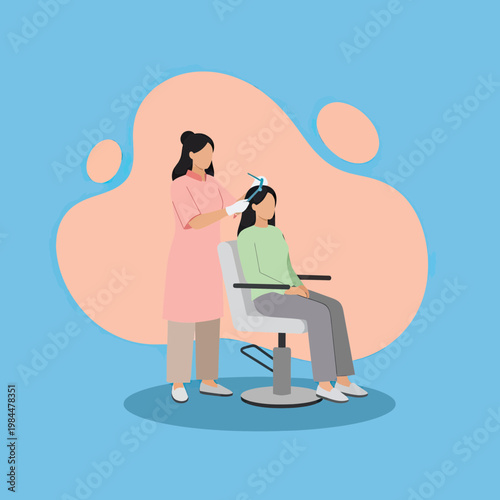 Professional Hair Stylist Dyeing and Treating Customer Hair in Beauty Salon, Flat Vector Illustration of Hair Care Service