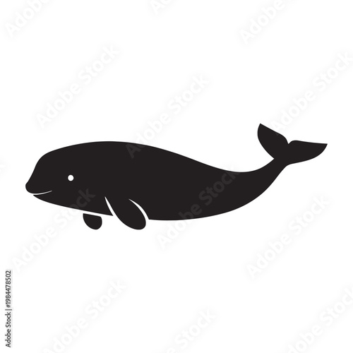 Simple Whale Silhouette Vector – Black Sea Animal Icon Isolated