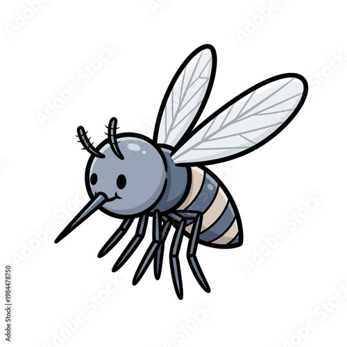 Cute Cartoon Mosquito Vector Illustration - Happy Insect Character Design Isolated on White