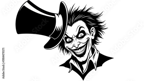 Evil Joker with Top Hat, Creepy Smile, Villain Character, Dark Art