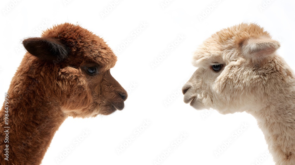 Fototapeta premium Gentle alpaca connection a peaceful studio portrait showcasing soft fur textures