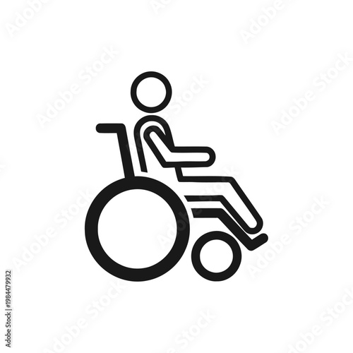 Minimalist icon representing a person in a wheelchair, symbolizing accessibility, disability, and mobility assistance