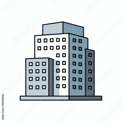Clean vector illustration of contemporary multi-story buildings, signifying urban architecture, corporate presence, and reliable business infrastructure in a modern cityscape