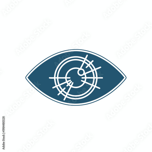 minimal vector icon of a stylized eye with a target in the center, representing vision and focus