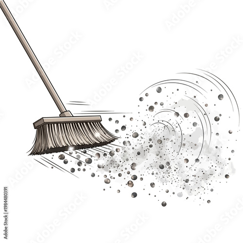 A broom sweeping dust and debris.