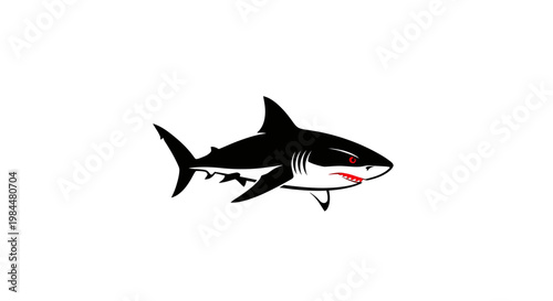Aggressive Great White Shark Mascot Vector Illustration, Predatory Fish Silhouette Isolated on White Background