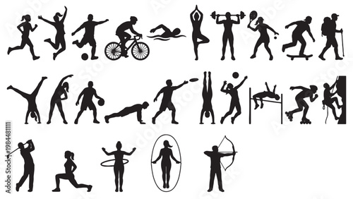 Athletic Sport Activity Silhouette Set for Fitness App Design, Sports Education, Active Lifestyle Promotion and Recreation Platform Projects