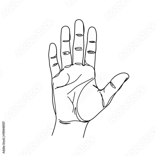 Continuous Line Drawing of an Open Human Hand Palm, Minimalist Vector Illustration of Gesture for Communication and Connection