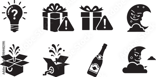 Collection of black and white icons and symbols