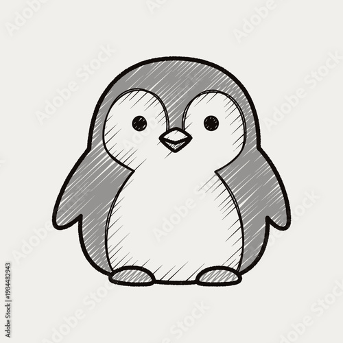 Cute Hand Drawn Penguin Sketch Illustration Vector Character