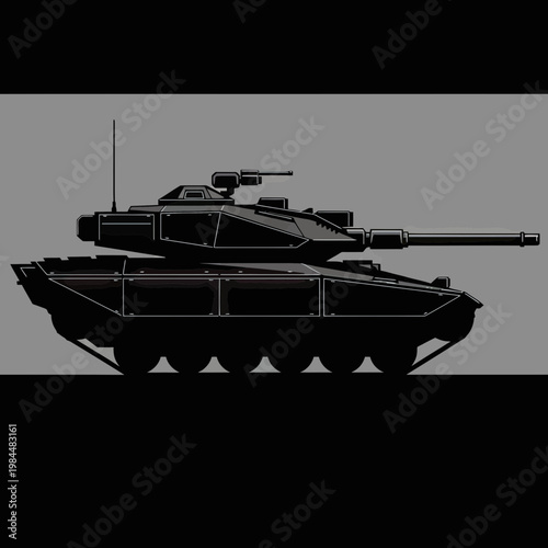 Modern Main Battle Tank Silhouette Vector Illustration on a Minimalist Background
