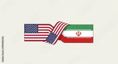 Usa and iran flags intertwined symbolizing diplomacy and international relations on a beige background