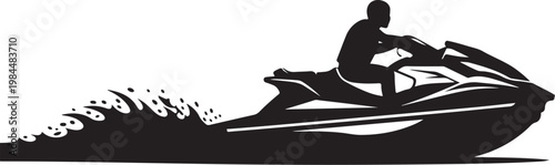 Jet ski, water sports, vector silhouette, black and white, recreational vehicle