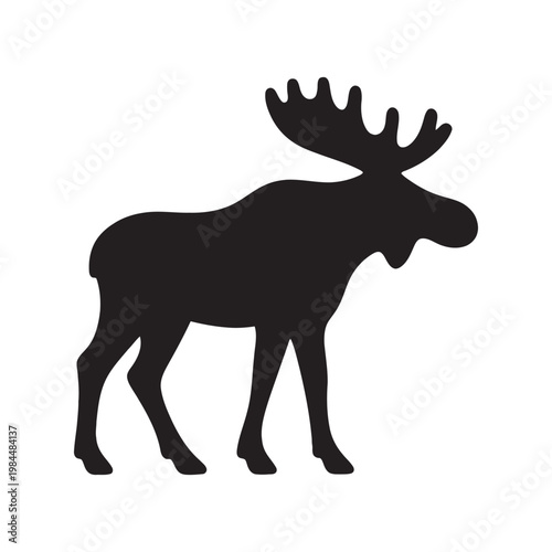 Moose Silhouette Icon Black Wildlife Animal Illustration Isolated on White