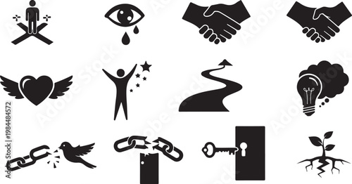 Symbols of Freedom and Human Emotions Icons Set