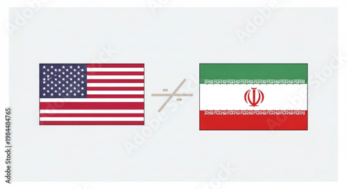 American and iranian flags with a slash symbol in between representing conflict or opposition between the united states and iran global politics and international relations