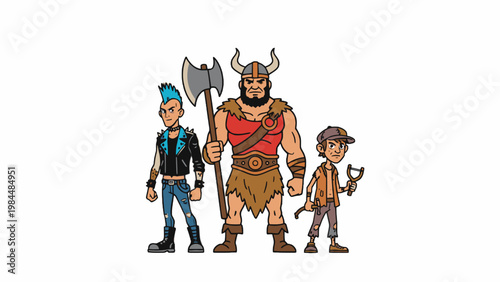 Viking Warrior Punk Rocker and Boy Group Characters