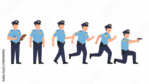 Police Officer Character Animation Poses Vector Set